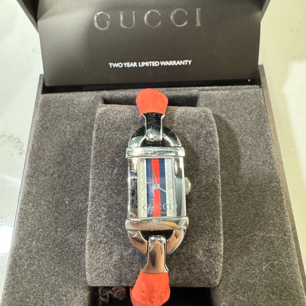 Gucci Silver and Orange Women’s Bamboo Watch